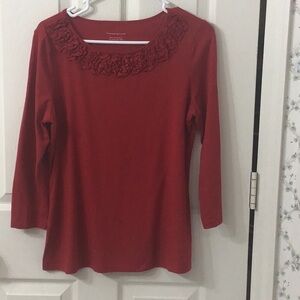 Luscious RED size M Charter Club brand shirt w/ ruffled neckline. New w/o tags.